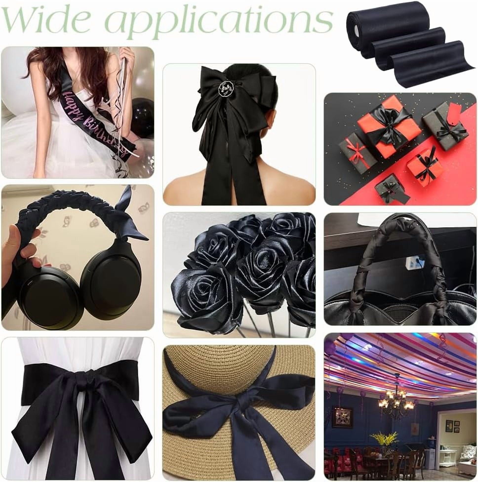 6 inch x 32yd Black Satin Ribbon Outdoor Ribbon Solid Black Fabric for Easter Outdoor Decoration Wedding Party Gift Wrapping Bouquet Floral Crafts Clothing Sewing