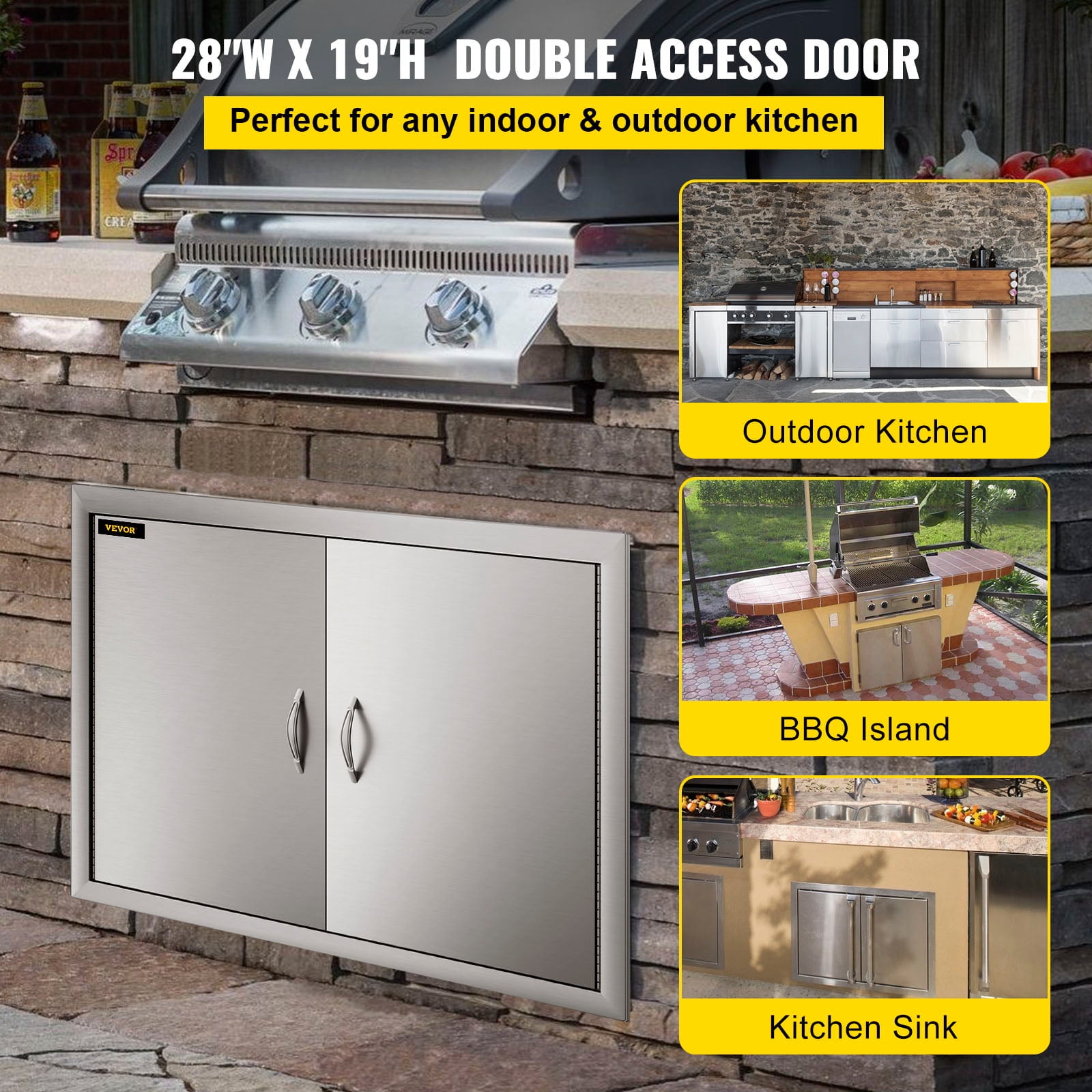 VEVOR BBQ Access Door, Double BBQ Door, Stainless Steel, 28W X 19H inch, 1 unit