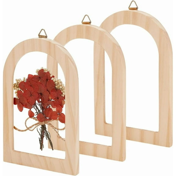 3 pc Unfinished Wood Arch Shape Picture Frames for Arts Crafts DIY Painting Project Stand or Wall Hanging Sandy Brown 160x100x8.5mm Wood