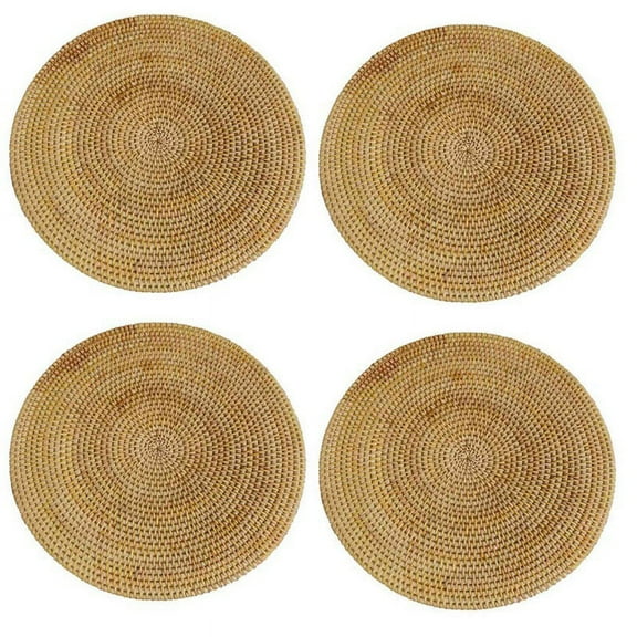 4X Handwoven Rattan Placemats,Round Wicker Table Mats, Natural Woven Placemats for Dinner Table,Heat Mats