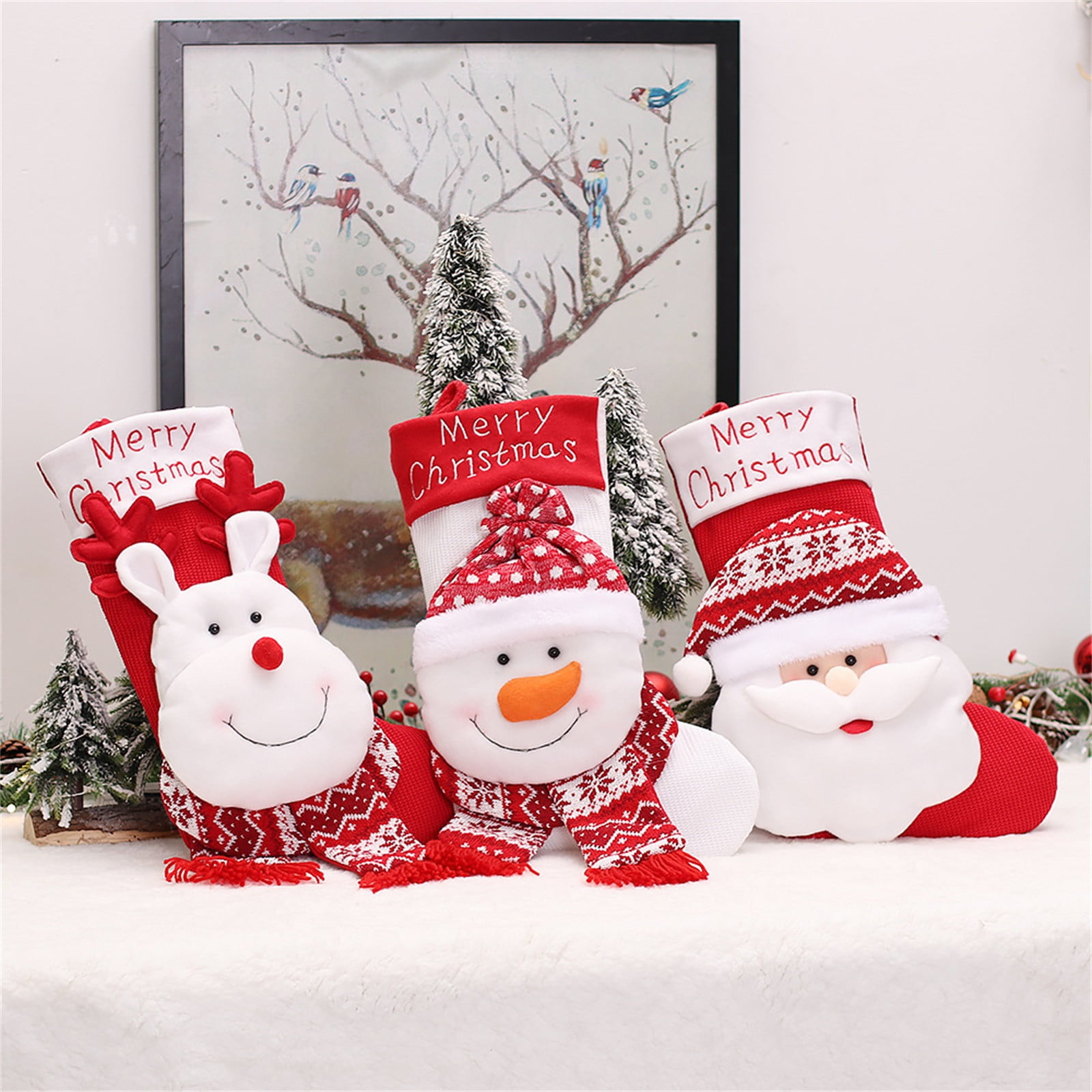 TomteNisse 15 Christmas Stockings,Set of 3 Santa Cluas Snowman,Big Xmas  Stockings Decoration - 3D Plush Santa Snowman Gingerbread Man Stocking for  Christmas Home Decor : : Home