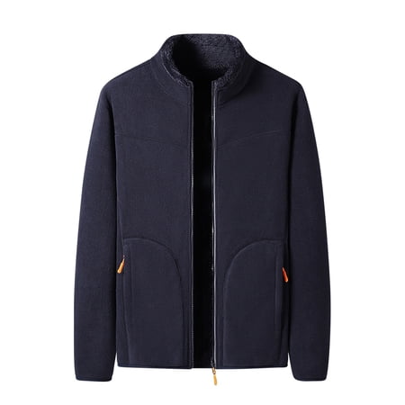 PuLe Jackets for Men Men s Solid Color Pocket Zipper Long Sleeved Fleece Jacket