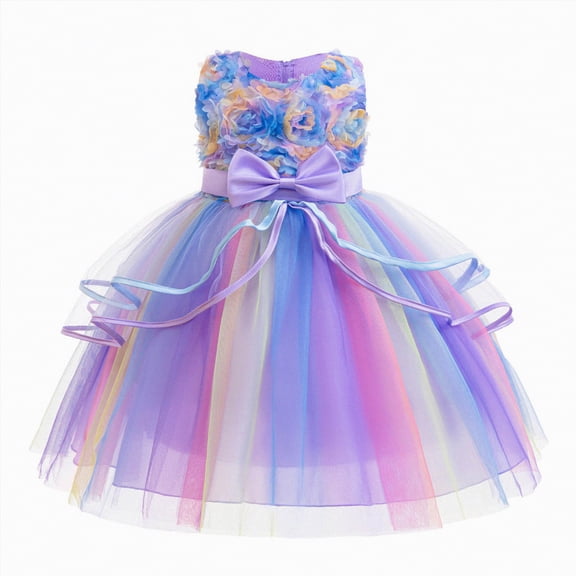 Gibobby Girls Party Dress Tutu Dress For Girls Stylish Carnival Solid Color Short Sleeve Cake Dresses with Bow Soft Evening Gown for Children(11-13 Years,Purple)