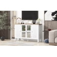 thumbnail image 6 of 47.2'' Retro TV Stand for TVs Up to 43 Inches, Entertainment Center Media Console Cabinet with 3 Spacious Cabinets, Glass Cabinet Doors & Anti-Tip Device for Living Room, 6 of 9