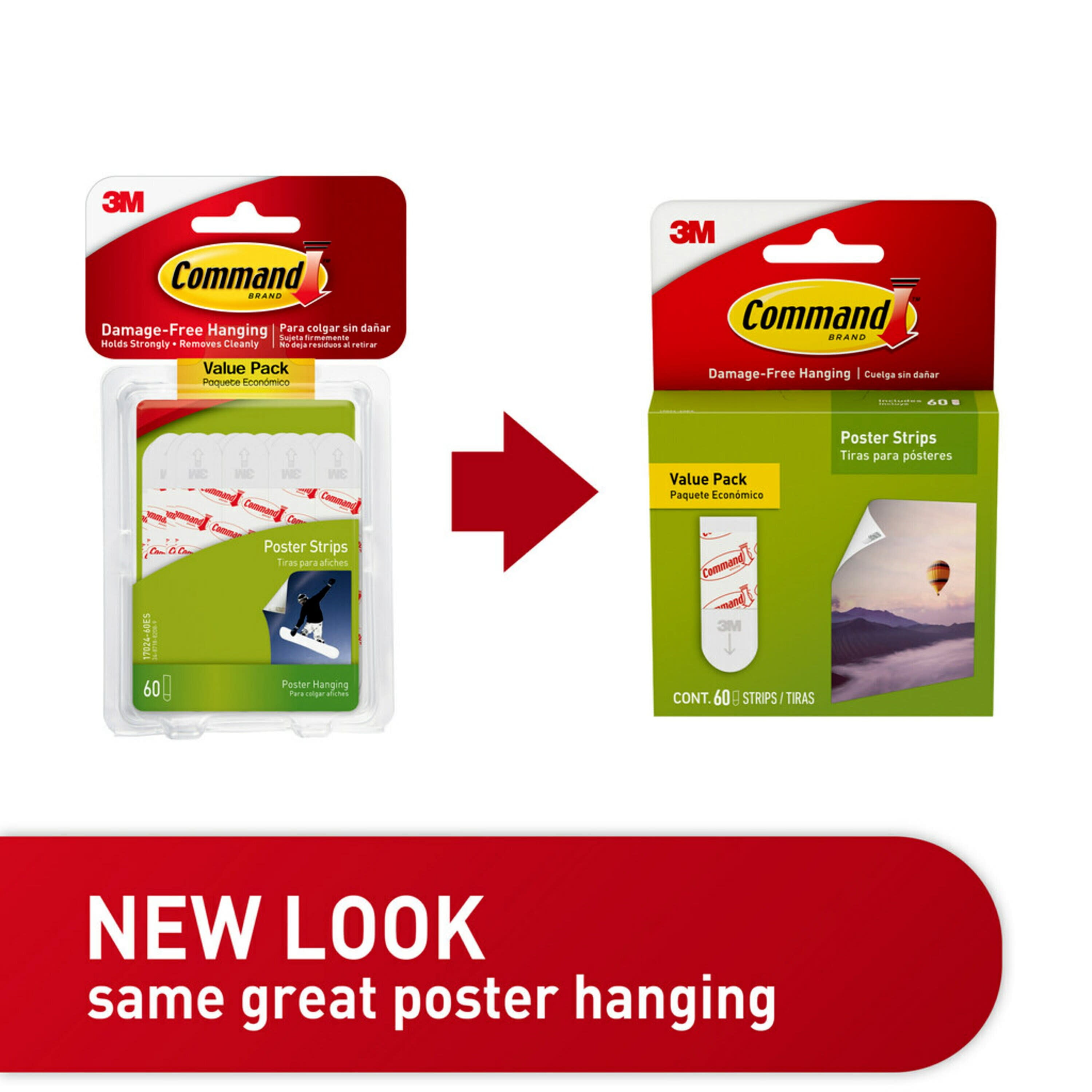 Command Poster Strips, Damage Free Hanging Poster Hangers, No Tools Wall  Hanging Strips for Posters, 60 White Command Adhesive Strips
