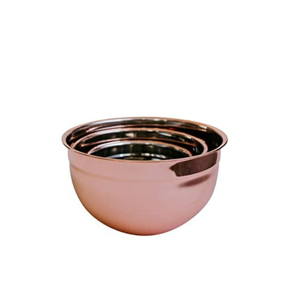 Rose Gold Mixing Bowls - Stackable Stainless Steel Nesting Bowls Dishwasher Safe for Cooking, Baking, Salad, and Serving, 3-Pc Set
