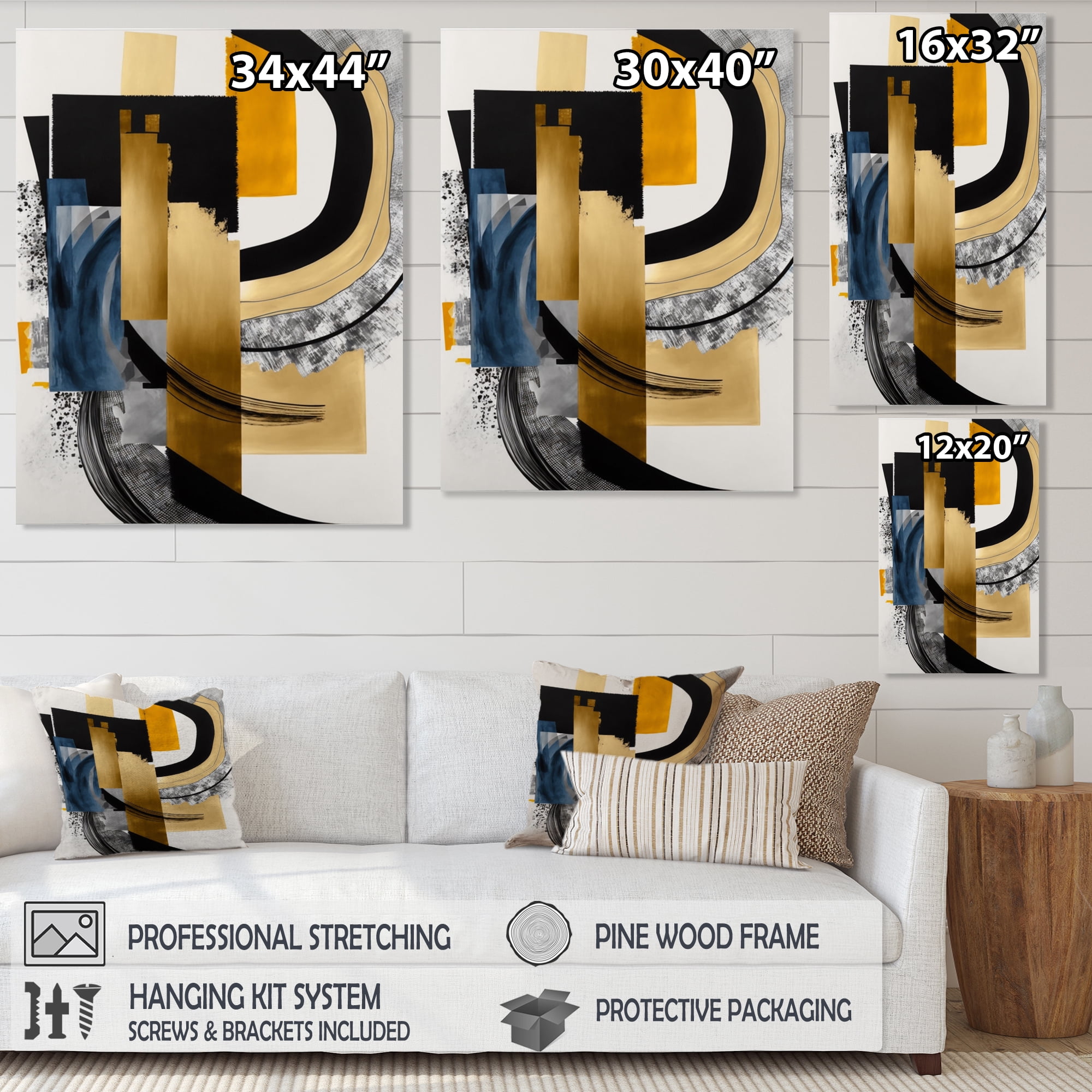 Designart Glam Gold And Black Expression I Canvas Wall Art