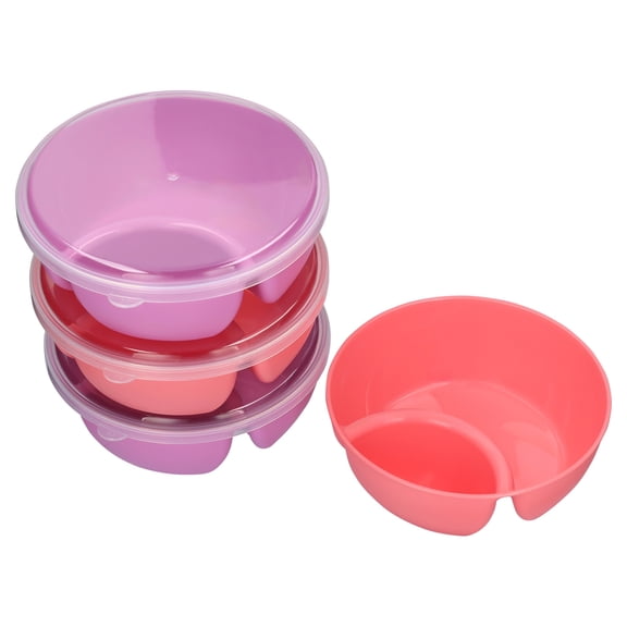 Mainstays Kids 18 oz Divided Round Pink Plastic Bowls with Lids, Set of 4