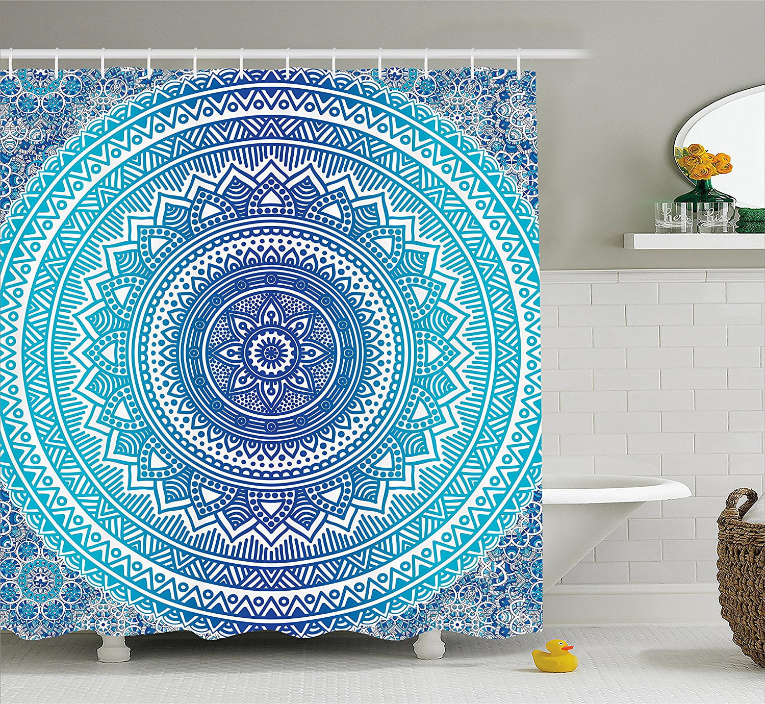 New Mandala Shower Curtain Mildew Bathroom Waterproof Fabric & Bath Mat 4101 
