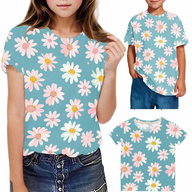 Zpanxa T-Shirts pour Filles Imprimé Ciel Étoilé Col Rond Manches Courtes Décontracté Polyester Spandex Topxx 3 Ans
