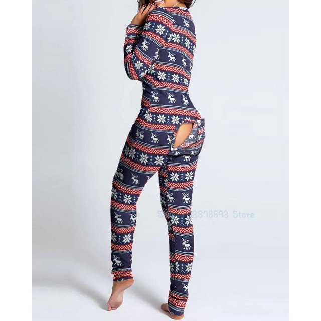 Mono de Navidad para mujer, ropa de dormir Sexy con solapa abierta en el trasero para adultos, mono, pijama Sexy de Navidad, camisón largo 2023
