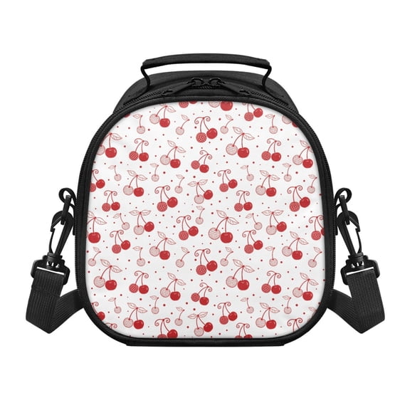 Pzuqiu Stylish Lunch Cooler Bag for School Travel, Premium Fabric Portable Kids Lunch Bag, Cherry Polka Dot Print