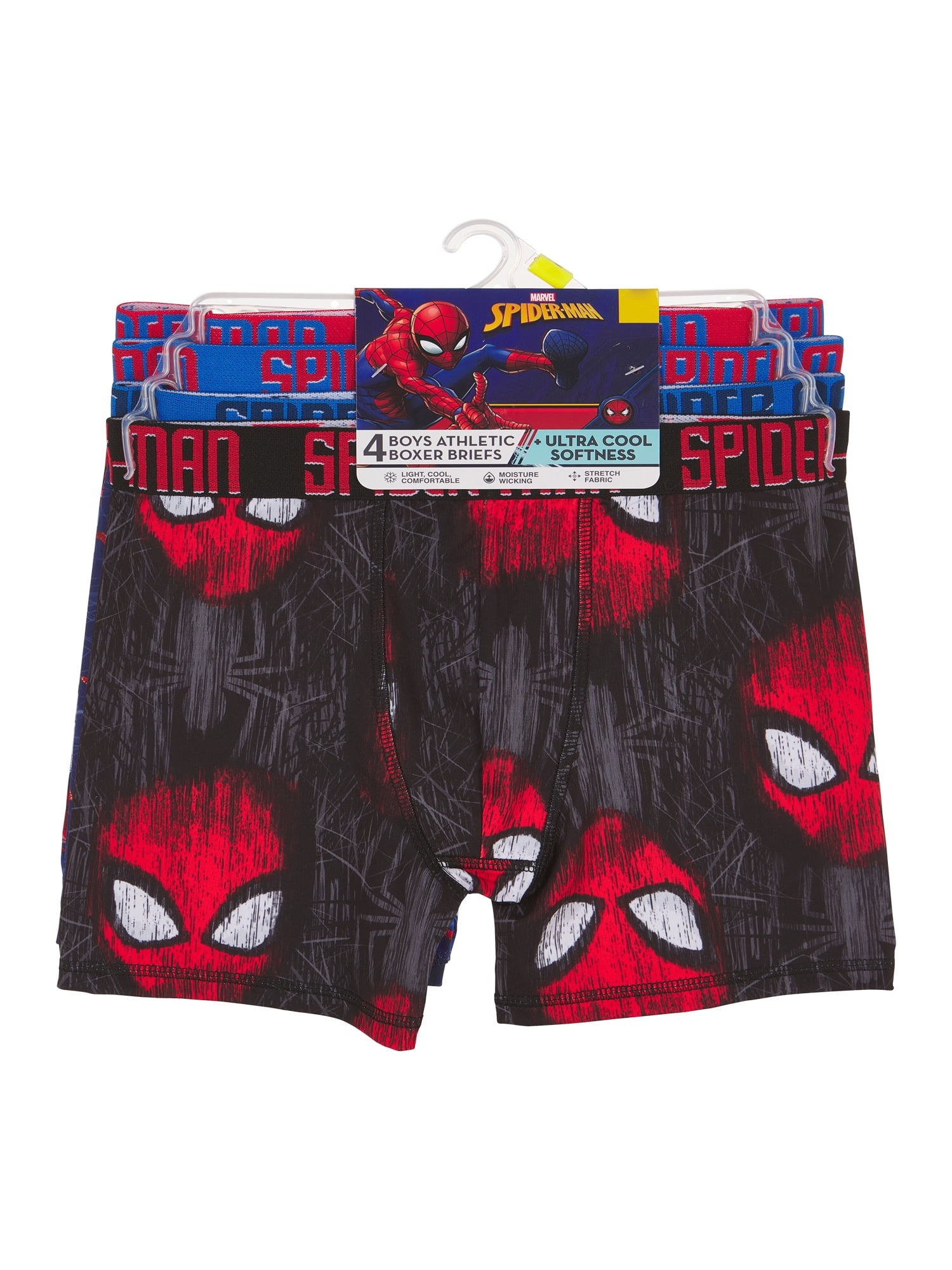 Spider-Man Boys Underwear, 4 Pack Athletic Boxer Briefs Sizes 4-10