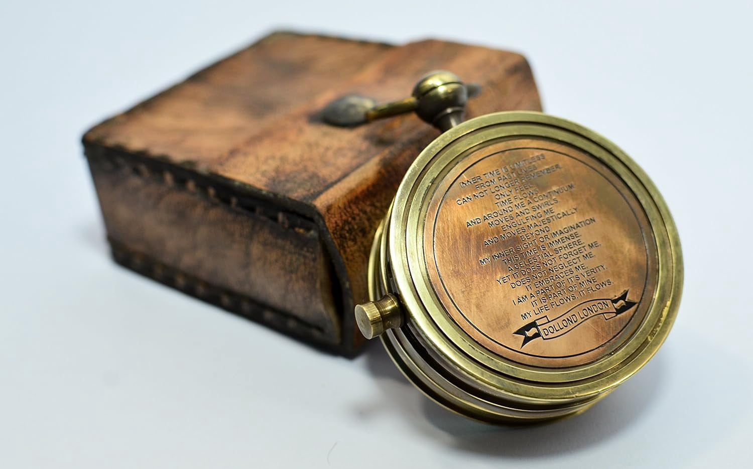 Maritime Treasures Vintage Brass Compass with Leather Case – Antique Pocket Compass, Handmade Nautical Navigation Tool, Gift for Men, Hiking Camping Survival Gear, Collectible Maritime Compass