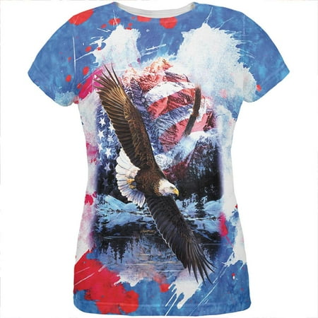 Ladies Eagle - 4th of July American Flag Bald Eagle Splatter All Over Womens T Shirt