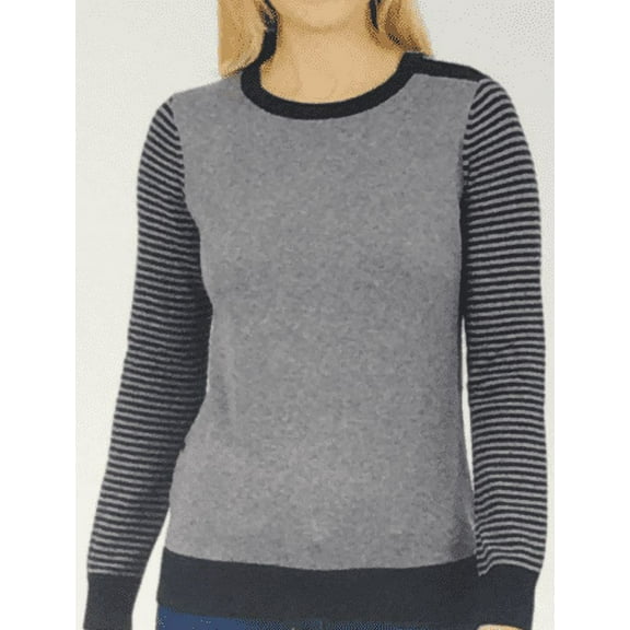 Nautica Women's 3-Button Accent Striped Pullover Sweater Navy/Grey, Small - NEW