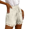 thumbnail image 5 of Miluxas Women's High Waisted Lace Trim Shorts Solid Casual Summer Comfy Short Pants for Beach & Vacation Beige, 5 of 7