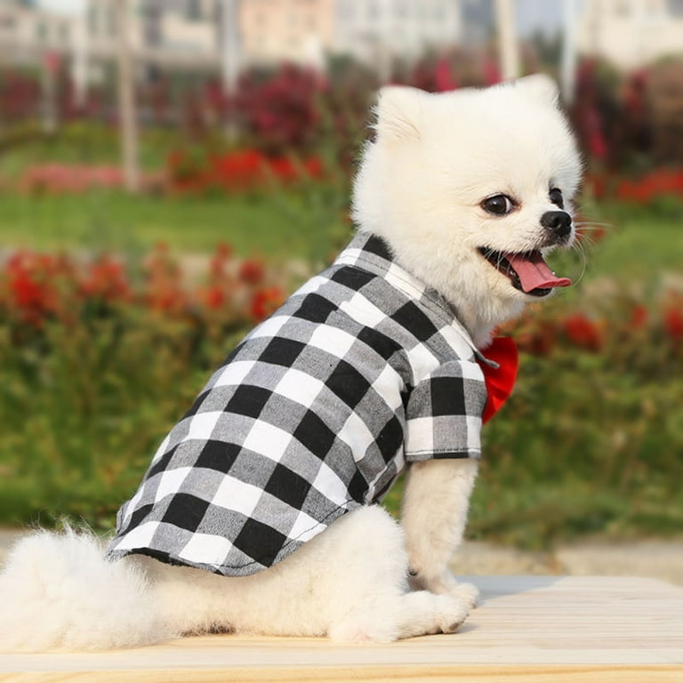Walbest Plaid Puppy Shirts with Bow Tie Dog Buffalo Shirt Pet Christmas Sweatshirt Bow Dog Shirt Outfit for Birthday Party Small Dogs Cats Holiday
