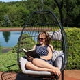 thumbnail image 6 of Sunnydaze Oliver Resin Wicker Egg Hanging Chair with Cushions, Gray, 6 of 12