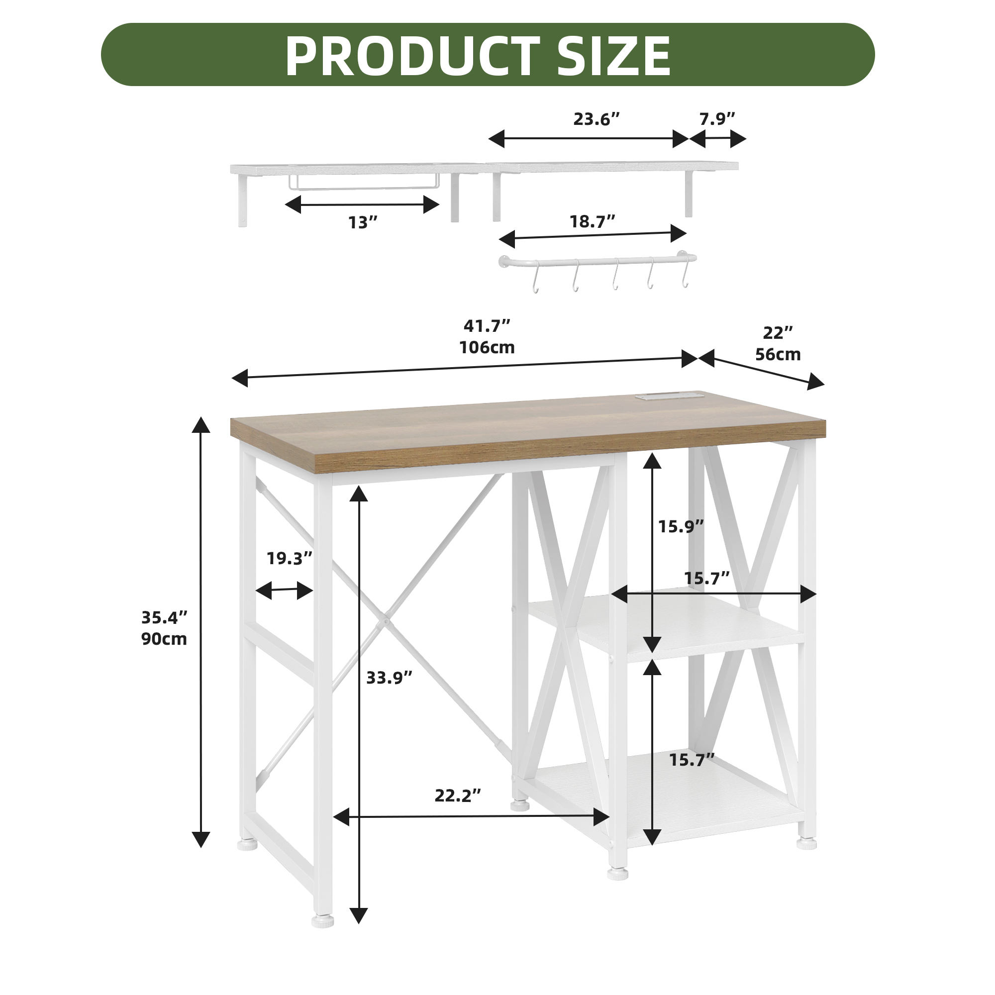 Uforic Kitchen Bakers Rack with Power Outlets & Wall Mount Storage Shelves, White