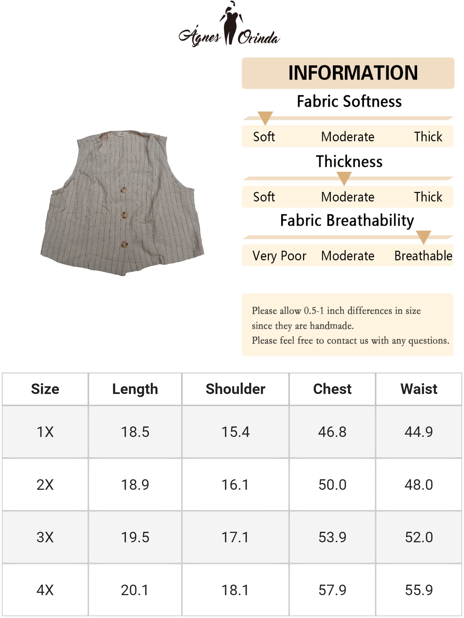 DARING DIVA Women's Plus Linen Vest Sleeveless Button Down V Neck Crop Top 4X Beige
