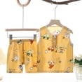 thumbnail image 2 of Kids Boy Pajamas Sleepwear Set Dinosaur Tee Shorts 4-5 Years 5-6 Years 6-7 Years Breathable Natural Cotton Adjustable Waist Home Lounge Super Soft (7-8 Years,Yellow), 2 of 4