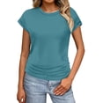 thumbnail image 2 of Tittly T Shirts for Women Spring Tops for Women Womens Summer Tops Trendy 2025 Ruched Cap Short Sleeve Tshirts Shirts Crew Neck T Shirts Fashion Tshirts Shirts Basic Tees Green XXL, 2 of 8