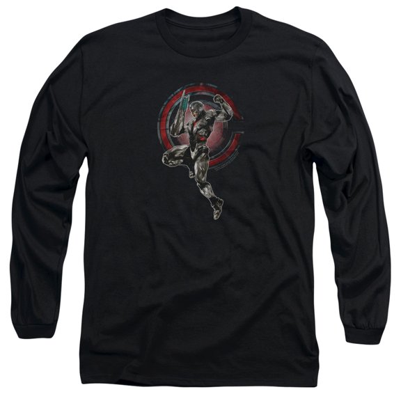 Justice League Movie Cyborg Long Sleeve Adult 18/1 T-Shirt Black