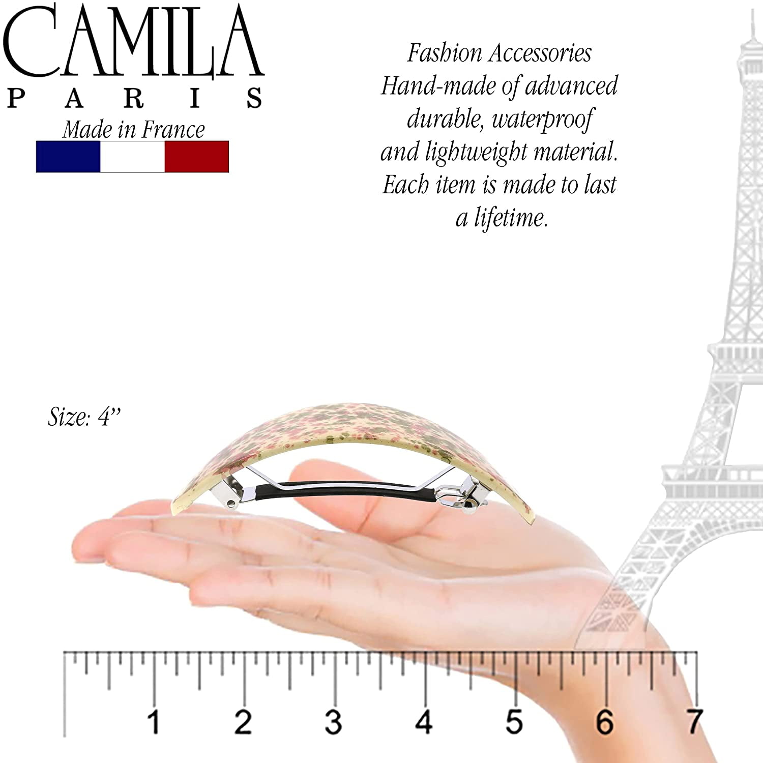 Camila Paris CP3325 French Hair Barrette Oval For Thick Curly Wavy Long Hair, Strong Hold Grip Hair Clips for Women, No Slip Rubberized Metal Clasp, Styling Girls Hair Accessories, Made in France