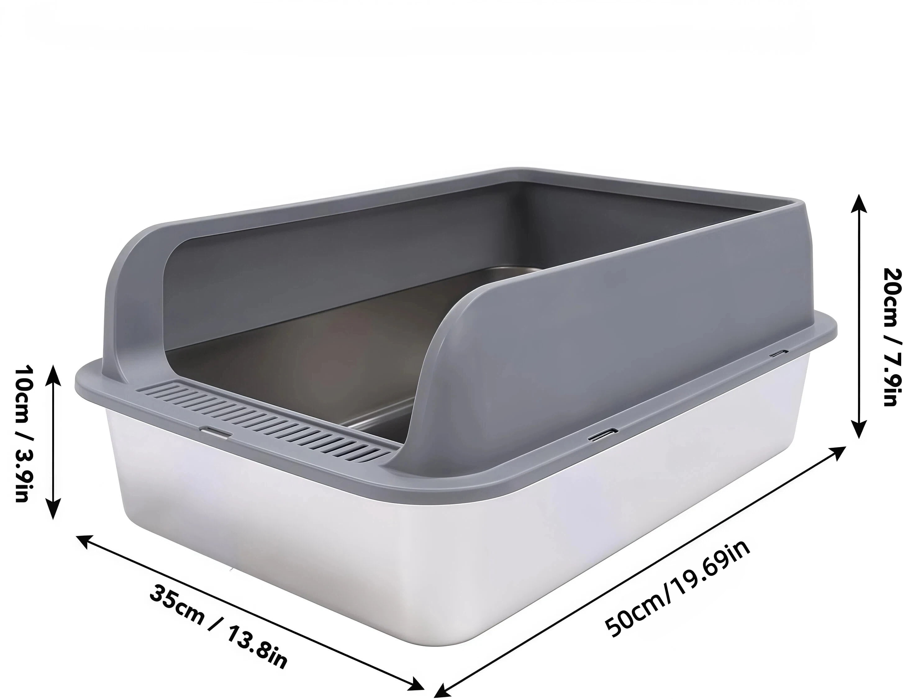 2 Pack Stainless Steel Cat Litter Box, Medium High Sides Litter Box for Multi Cats & Kittens, Anti-Leak Lid, Non-Stick, Odor Control, Easy Clean, Includes Scoop