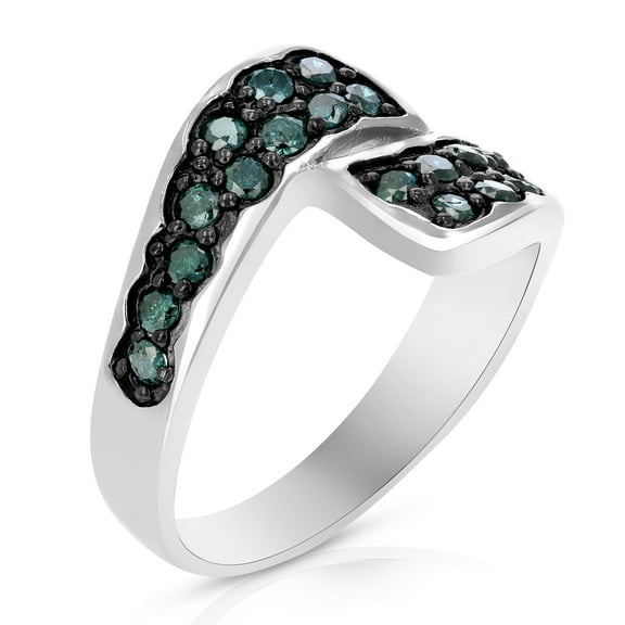 Vir Jewels 0.60 CTTW Blue Diamond Ring .925 Sterling Silver with Rhodium Plating Size 7 Female Adult