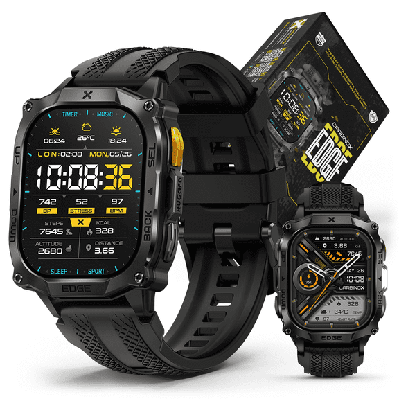 Carbinox Edge Smart Watch Rugged, 1.96 AMOLED, Stainless Steel, IP69K/5ATM Fitness trackers, Dual-Band GNSS, 500mAh, Bluetooth Calls, Smart Watch for Android Phones iOS (Black)