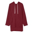 thumbnail image 7 of Holzkary Women's Casual Pullover Sweatshirt Long Sleeve Split Hem Hoodie Dress with Pocket Fashion Casual Warm Sweatshirt Long Sleeve O Neck Soft Solid Shirt Ladies Winter Sweatshirts Tops Wine L, 7 of 7