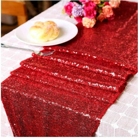 

Zukuco Sparkly Table Runner Sequin Fabric Table Runner Rectangle 12x108 inch Glitter Table Runners for Wedding Party Birthday Holiday Dining Room Decorations