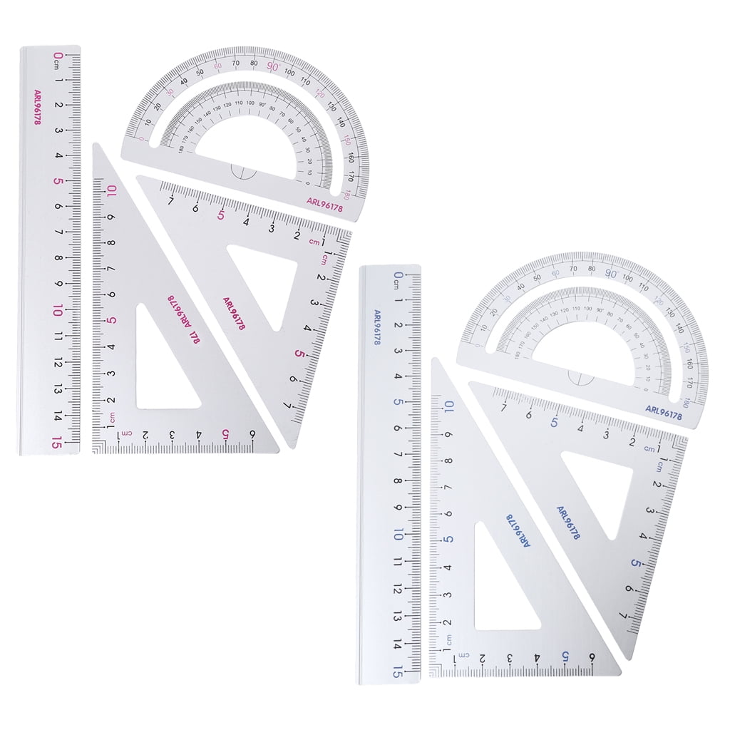 2x Geometry Ruler Tool Drawing Drafting Triangle Ruler with Grip Protractor 