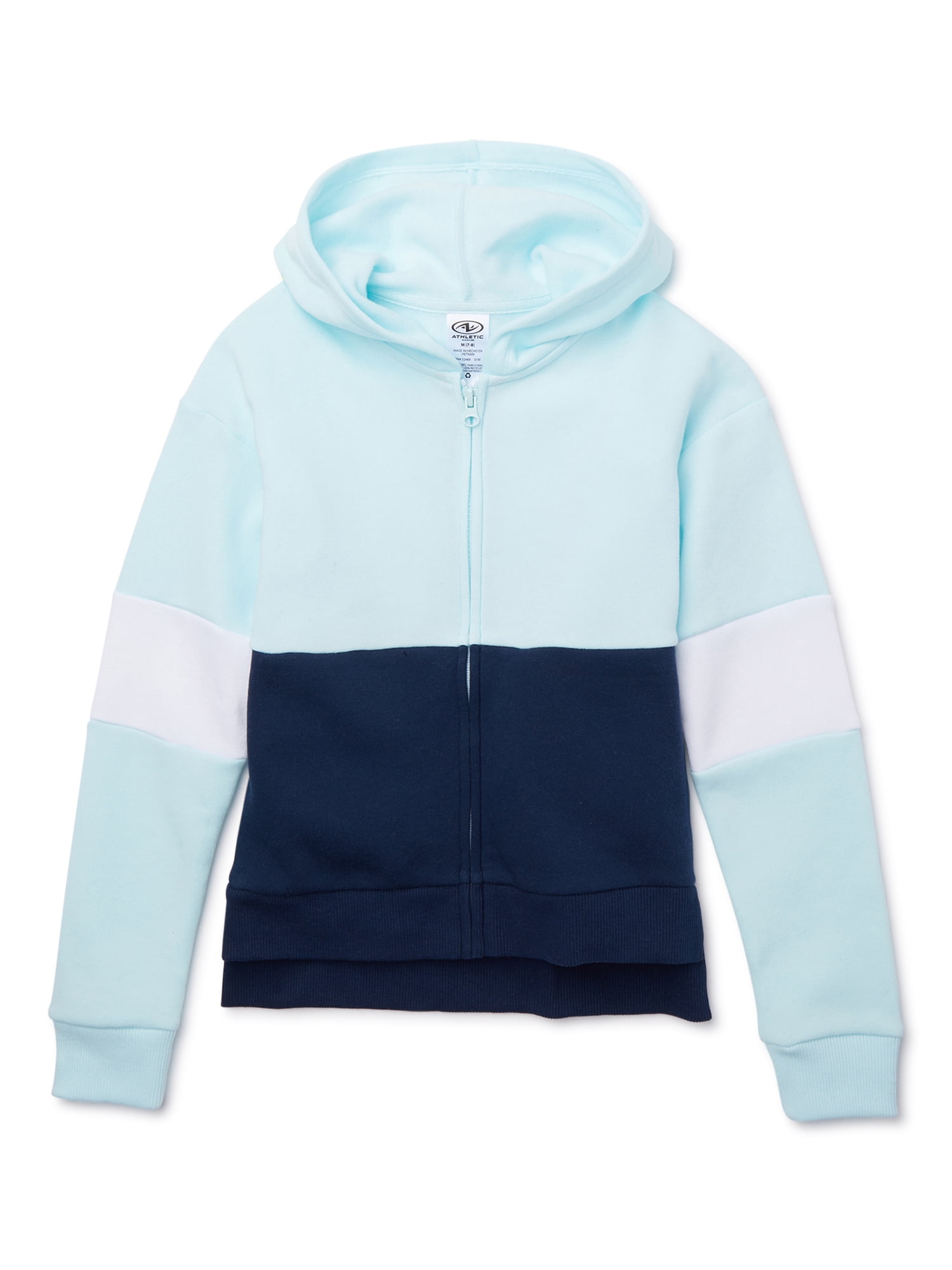 Athletic Works Girls Colorblock Fleece ZipUp Hoodie, Sizes 418 & Plus