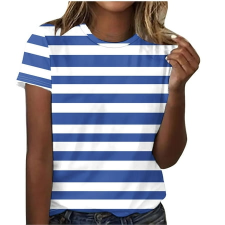 UYISJ Tops for Women Summer Trendy 2024 Casaul Striped Tshirt Short Sleeve Crew Neck Shirts Loose Fit Blouses Tunic Tops Tees