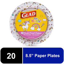 Glad Kids 8.5" Unicorns Round Paper Plates, 20ct