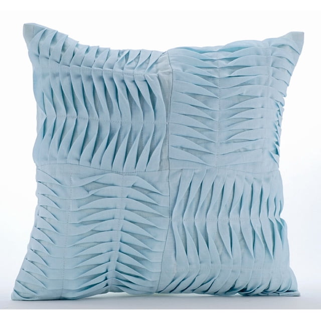 Light Blue Euro Size Pillow Covers 26x26 inch (65x65 cm), Linen Euro Pillowcases, Solid Color, Pintucks, Patchwork, Textured, Striped, Contemporary European - Open To The Sky