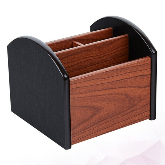 WHAMVOX Dark Red Plastic Desk Organizer with Wood Grain Texture, Compact Office Storage Container 7.5 x 5.2 x 3.1 Inches