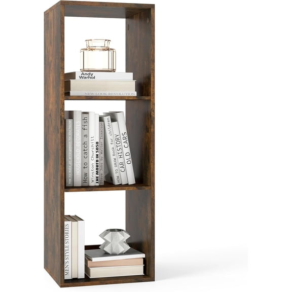 BarefHaven 3-Cube Bookcase, 4-Tier Bookshelf with Open Compartments, Freestanding Cube Storage Organizer with Anti-Toppling Kits, Modern Display Shelf for Living Room, Study (1, Rustic Brown, 3-Cube)