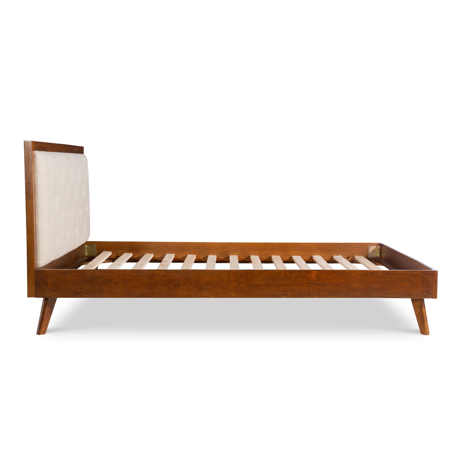 Contemporary Home Living 84.25” Brown and Beige Queen Size Bed Frame with Upholstered Headboard