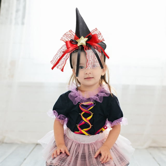 Banda de Sombrero de Bruja, Decoración de Bola de la Banda de Halloween con Hebilla de Sombrero Punteada, Accesorio de Fiesta de Decoraciones de Halloween Elásticas para Niños Y Adultos, 23x15cm, 1 Pi