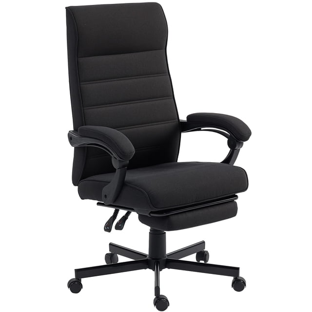 Chaise de Bureau Noire à Dossier Haut avec Fauteuil Inclinable et Repose-Pieds - Chaise de Bureau Réglable pour Bureau à Domicile, Salon et Bureau d'Étude - Tissu Effet Lin, Design Pivotant