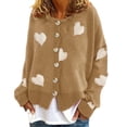 thumbnail image 2 of Pxiakgy Women's Autumn And Winter New Love Printing Knitted Long Sleeve Cardigan Coat Khaki1 + 3XL, 2 of 5