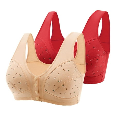Black of Friday Deals!Clearance Staron 2PC Daisy Bras for Older Women No Underwire Front Closure Bra Comfortable Stretch Bras Wireless Plus Size Daily Underwear Bra