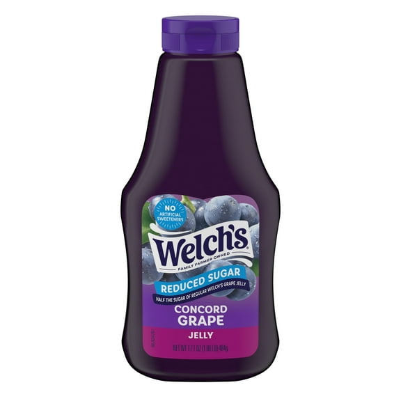 Welch's Reduced Sugar Concord Grape Jelly, 17.1 oz Squeeze Bottle, 2Pack
