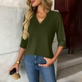 thumbnail image 2 of Wensltd Women's Long Sleeve Shirt Button-Up V-Neck Solid Color Spring Fall Top for Office Work, 2 of 8