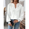 thumbnail image 2 of Womens Tops V Neck Boho Long Sleeve Shirts Dot Chiffon Blouses Flowy Lace Crochet Clothing Casual Trendy Tunic White S, 2 of 7