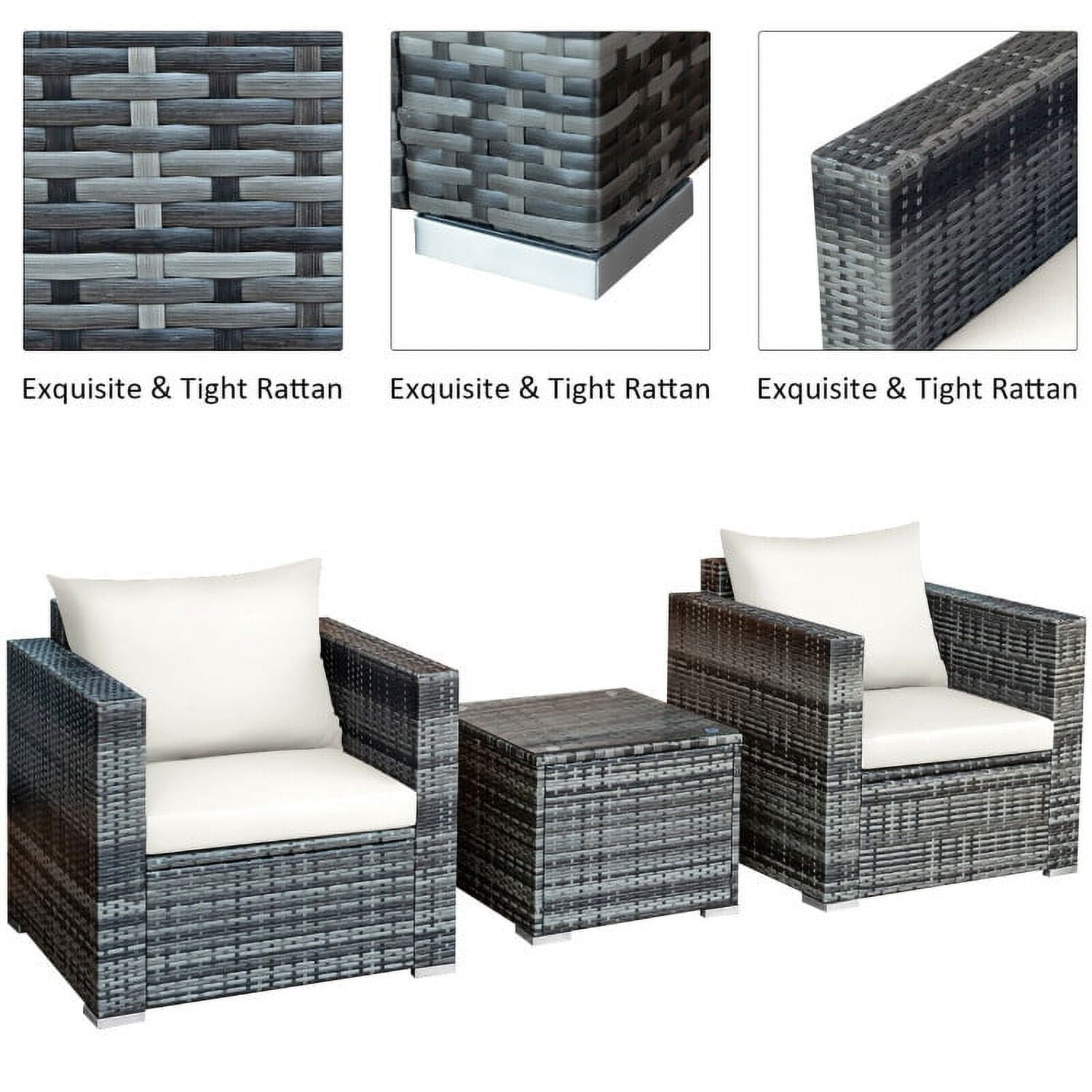 Aimee Lii 3 Pcs Patio Rattan Furniture Bistro Sofa Set with Cushioned, Modern Patio Furniture, White Aimee Lii 3 Pcs Patio Rattan Furniture Bistro Sofa Set with Cushioned, Modern Patio Furniture, White